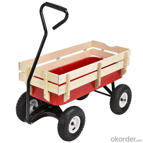 Wood Railing Garden Cart  Wagon with 2 Wheels System 1