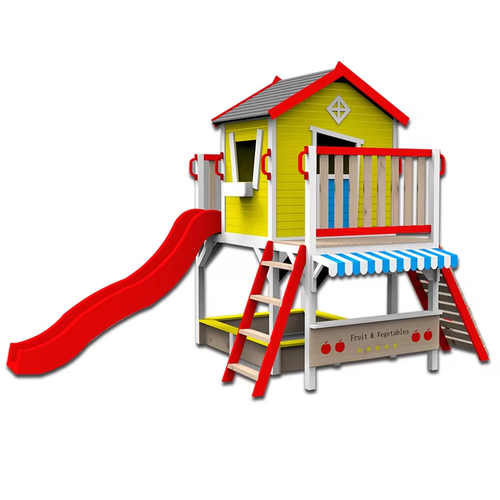Hot Sales Outdoor Wooden Playhouse and 2.05m Slide With Sandpit System 1