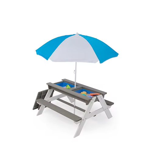 Multifunction Outdoor Picnic table Kids Play Sand and Water Play Table with lid and Umbrella System 1