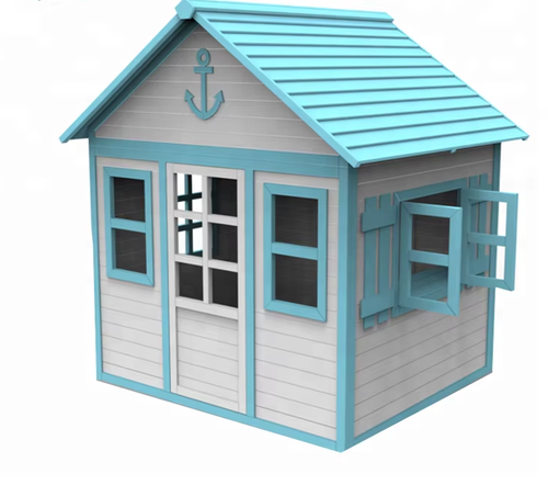 Wholesale children outdoor play blue color wooden kids playhouse System 1