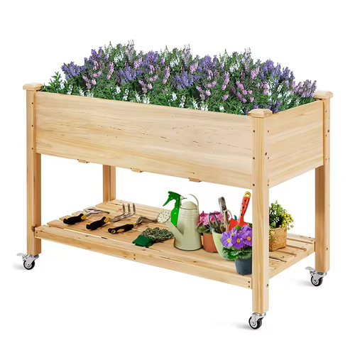 Outdoor Planter Raised Standing Garden Bed Planter Box with Wheels Outdoor Furniture System 1