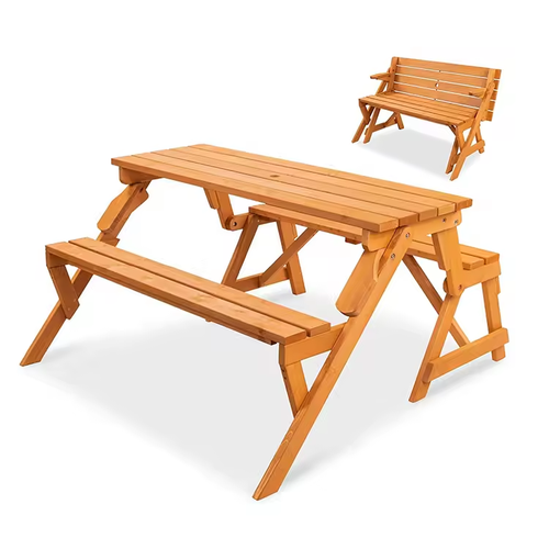 Outdoor Portable bench table foldable wooden 2 in 1 picnic set table chairs with Umbrella System 1