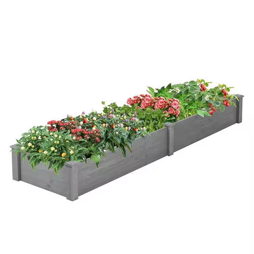 Over Ground Raised Garden Bed 96x28x10' Vegetable Flower Planter Wood Square Raised Bed Elevated box System 1