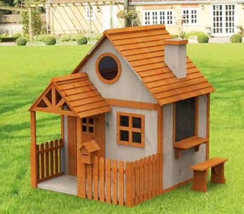 Outdoor garden kid's backyard 2 step wood play house wooden playground kids playhouse with porch System 1